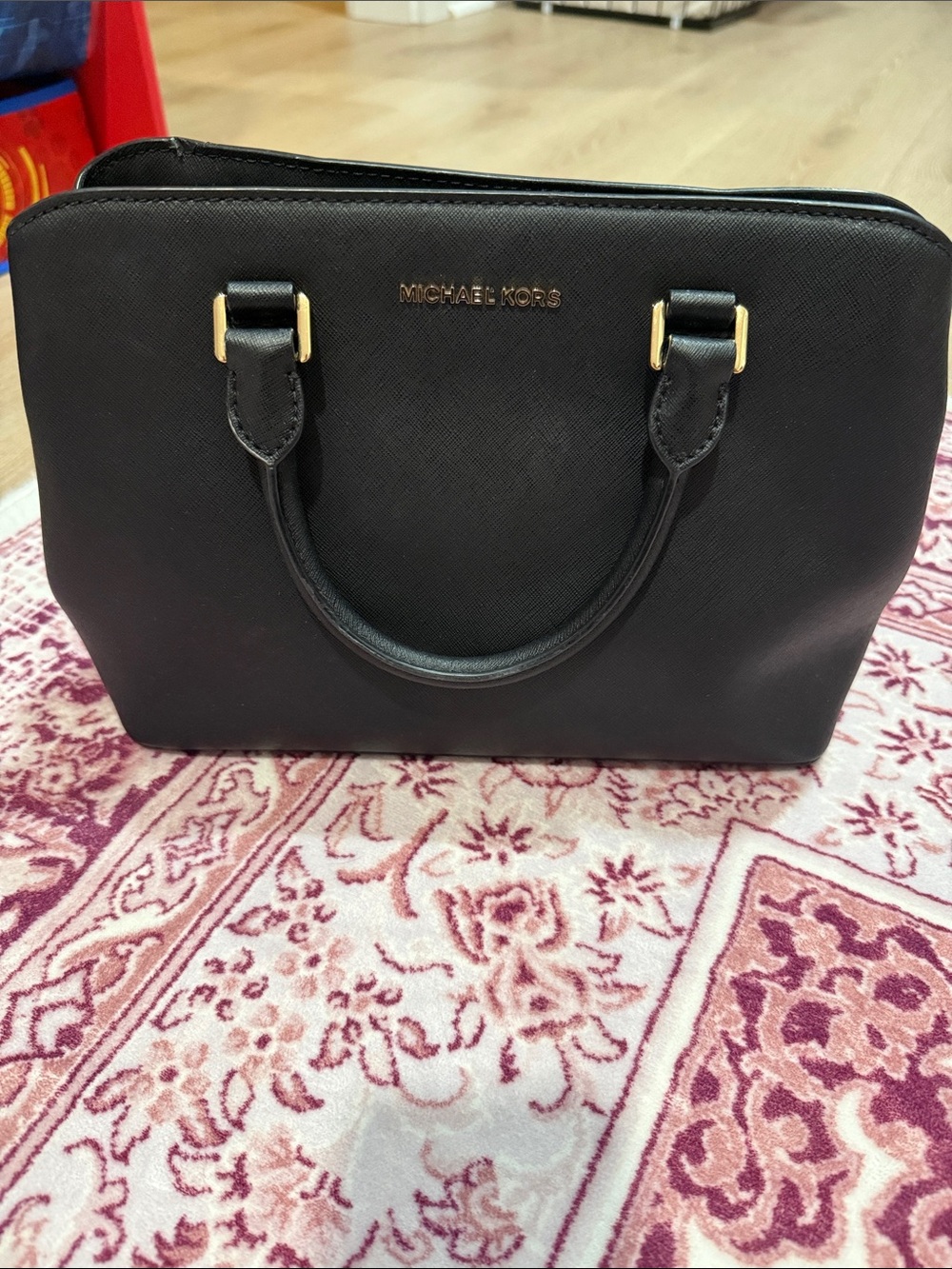 Michael Kors Black Saffiano Satchel with Gold Hardware